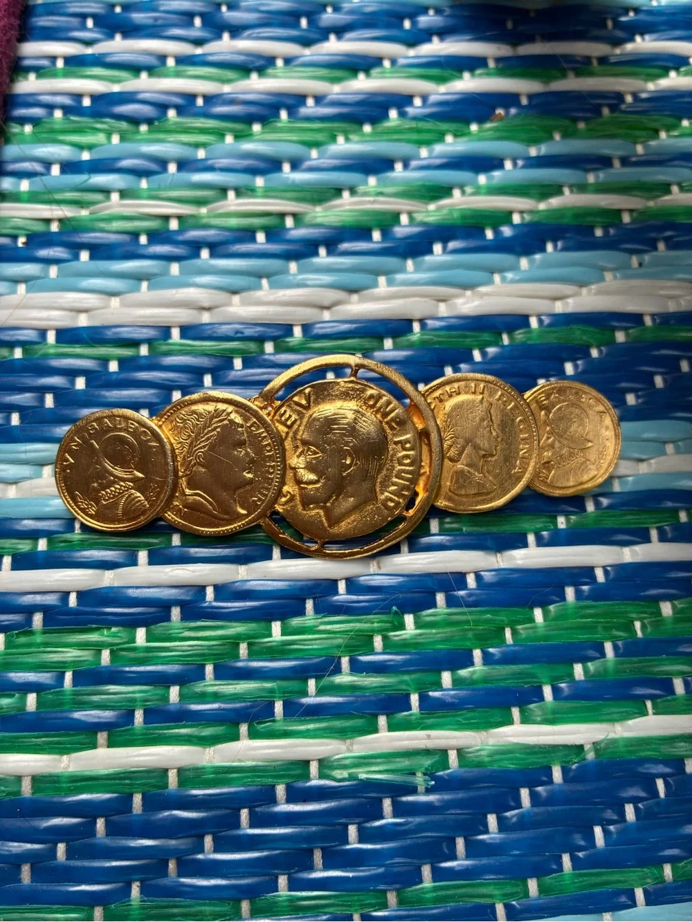 Gold Coin Motif Link Brooch - Women's Jewelry